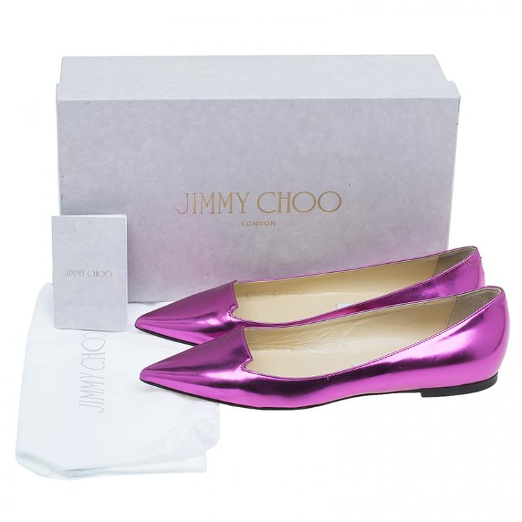 مملوكة مسبقًا Jimmy Choo Metallic Pink Leather Attila Ballet Flats Size 36