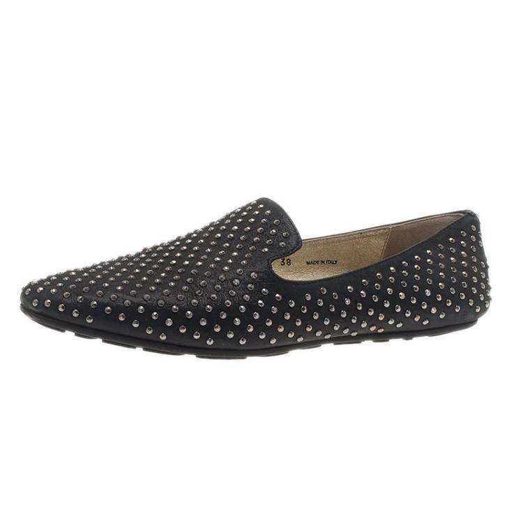 Pre Owned Jimmy Choo Black Studded Wheel Smoking Slippers Size 38