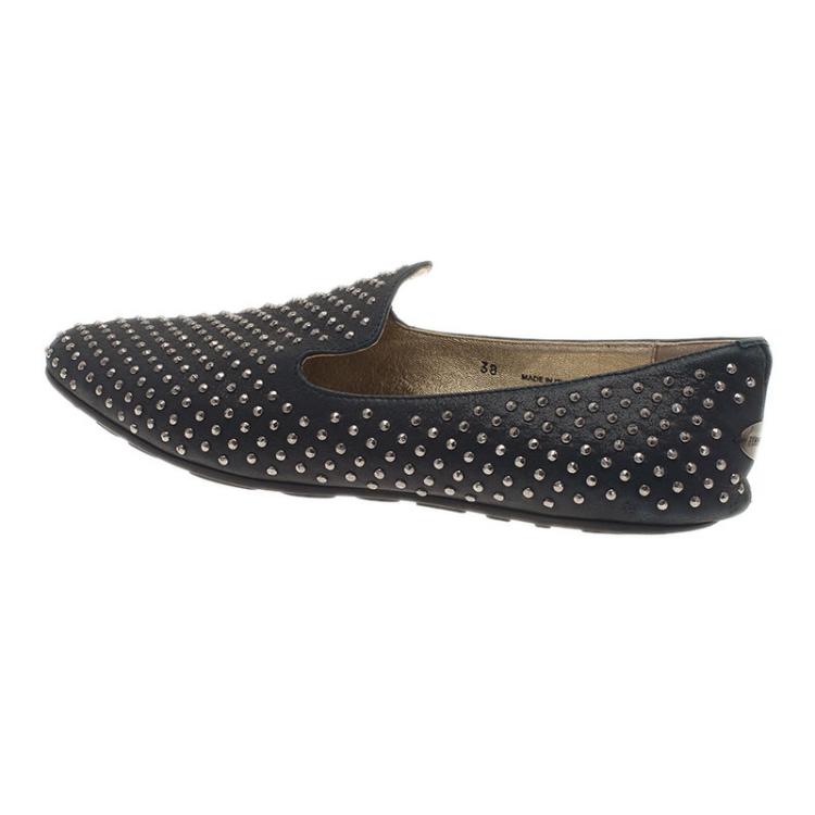 Pre Owned Jimmy Choo Black Studded Wheel Smoking Slippers Size 38