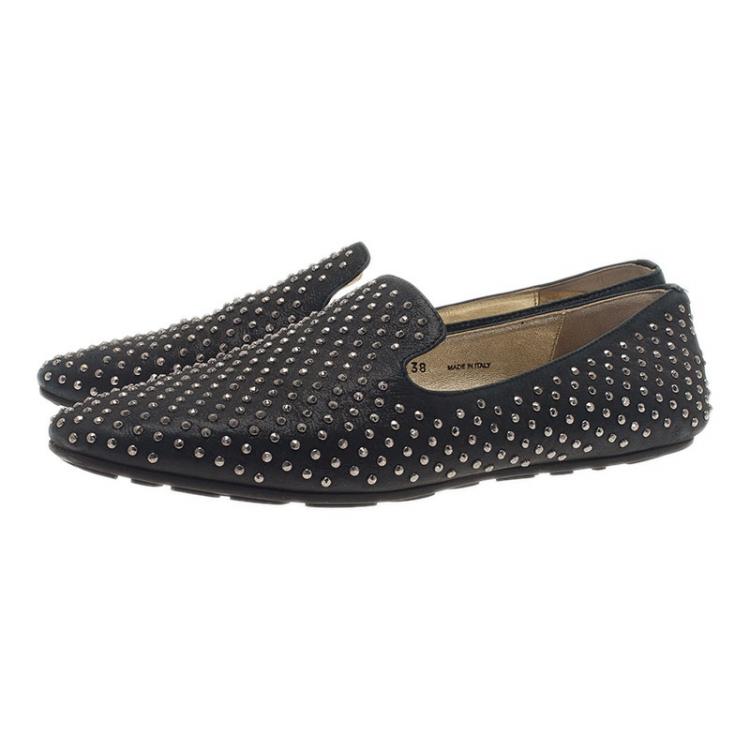 Pre Owned Jimmy Choo Black Studded Wheel Smoking Slippers Size 38