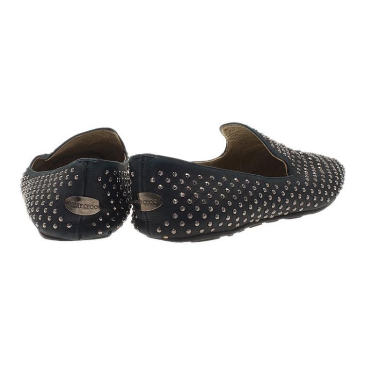 Pre Owned Jimmy Choo Black Studded Wheel Smoking Slippers Size 38