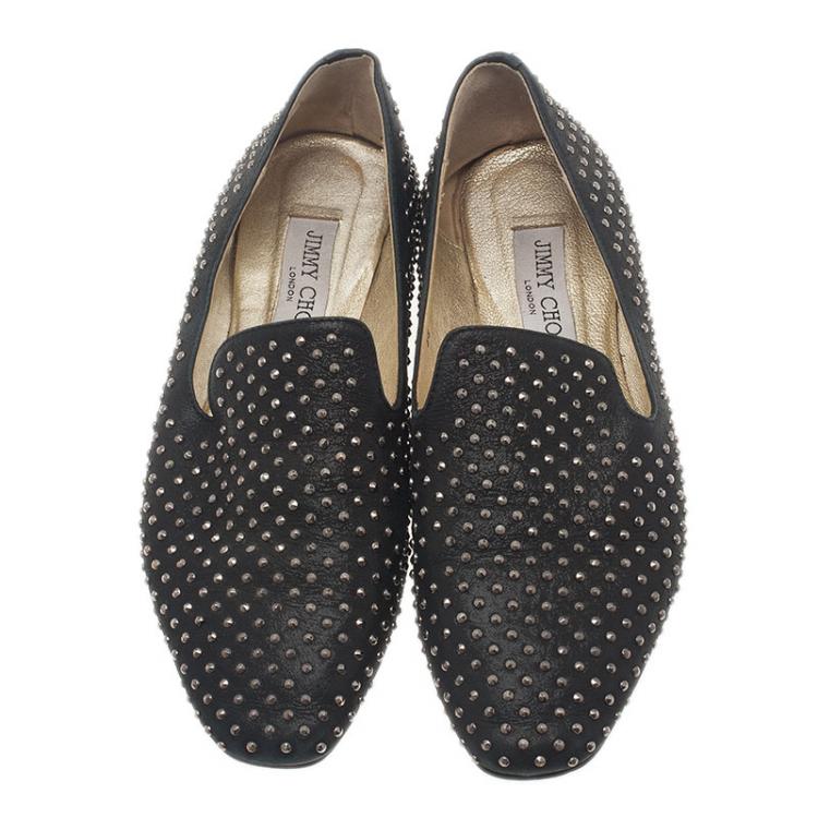 Pre Owned Jimmy Choo Black Studded Wheel Smoking Slippers Size 38