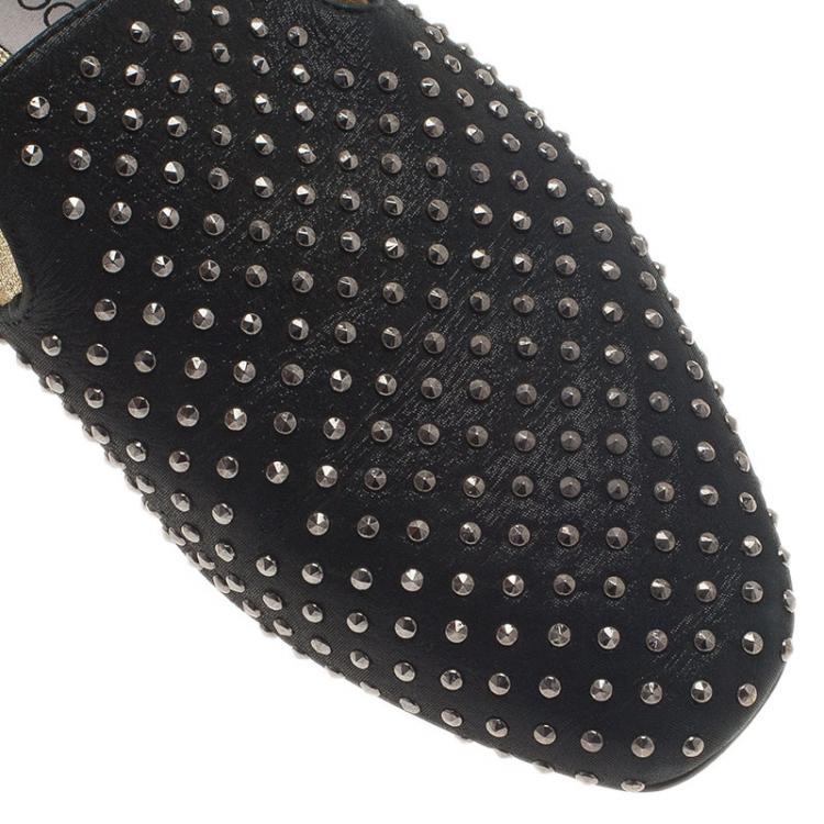 Pre Owned Jimmy Choo Black Studded Wheel Smoking Slippers Size 38