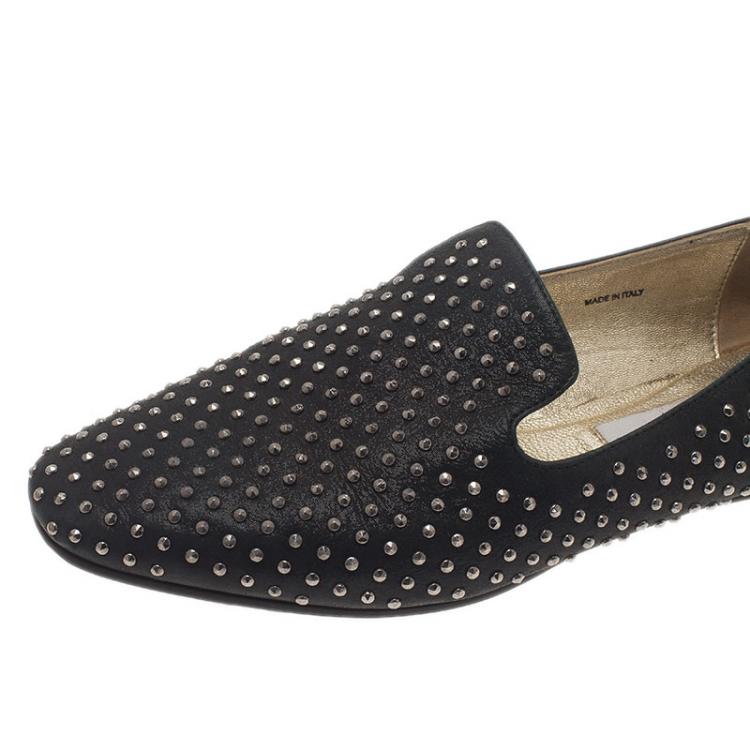 Pre Owned Jimmy Choo Black Studded Wheel Smoking Slippers Size 38
