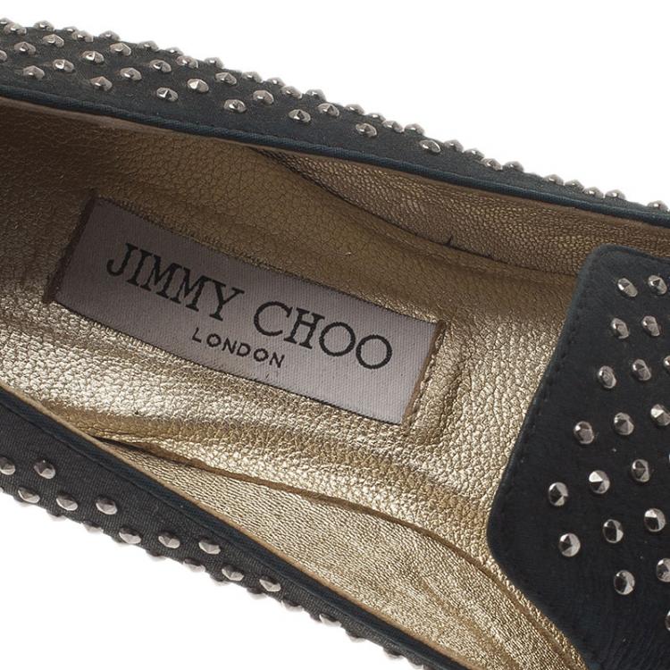 Pre Owned Jimmy Choo Black Studded Wheel Smoking Slippers Size 38