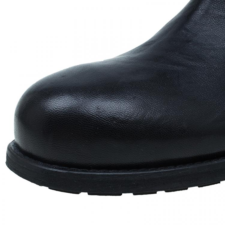 Pre Owned Jimmy Choo Black Wrinkled Leather Yule Biker Boots Size 40.5