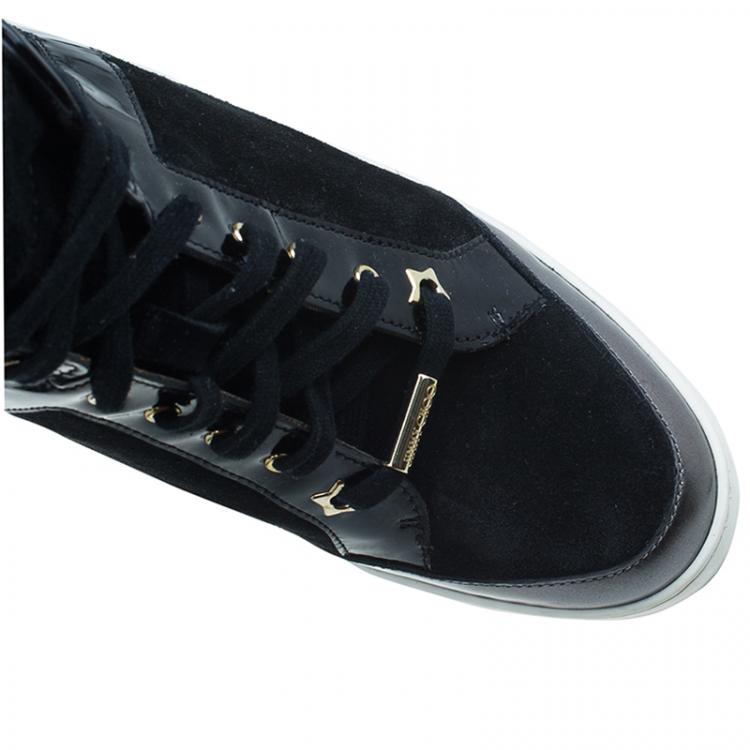 Pre Owned Jimmy Choo Black Patent Leather and Suede Panama Wedge Sneakers Size 37.5