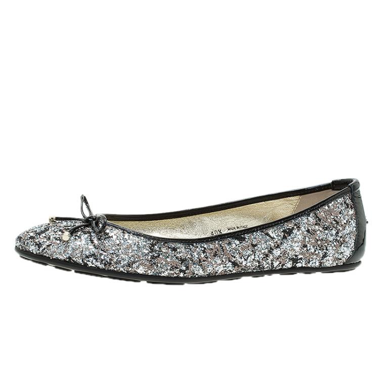 Pre Owned Jimmy Choo Black Glitter Walsh Ballet Flats Size 40.5