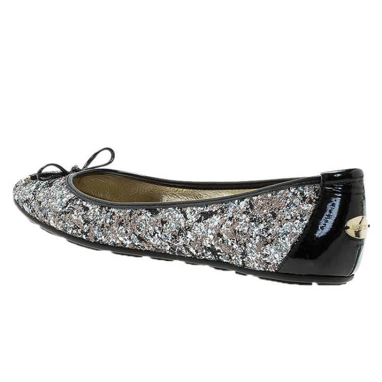 Pre Owned Jimmy Choo Black Glitter Walsh Ballet Flats Size 40.5