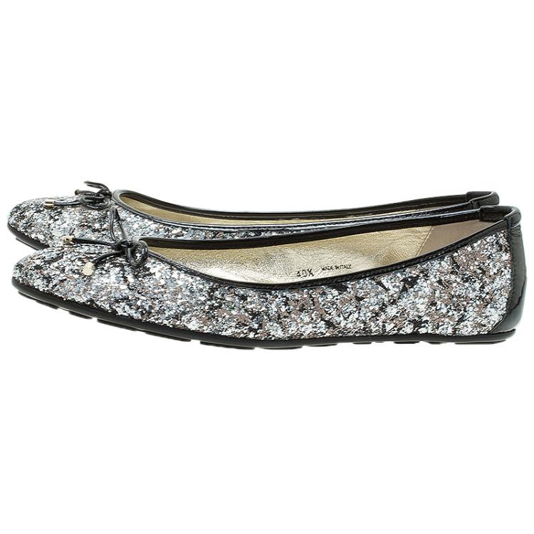Pre Owned Jimmy Choo Black Glitter Walsh Ballet Flats Size 40.5