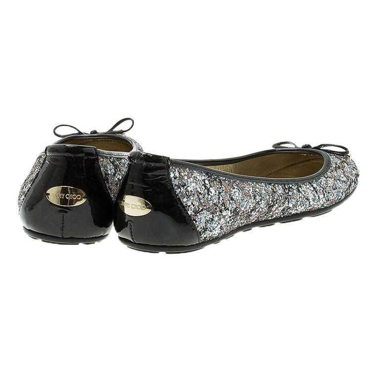 Pre Owned Jimmy Choo Black Glitter Walsh Ballet Flats Size 40.5