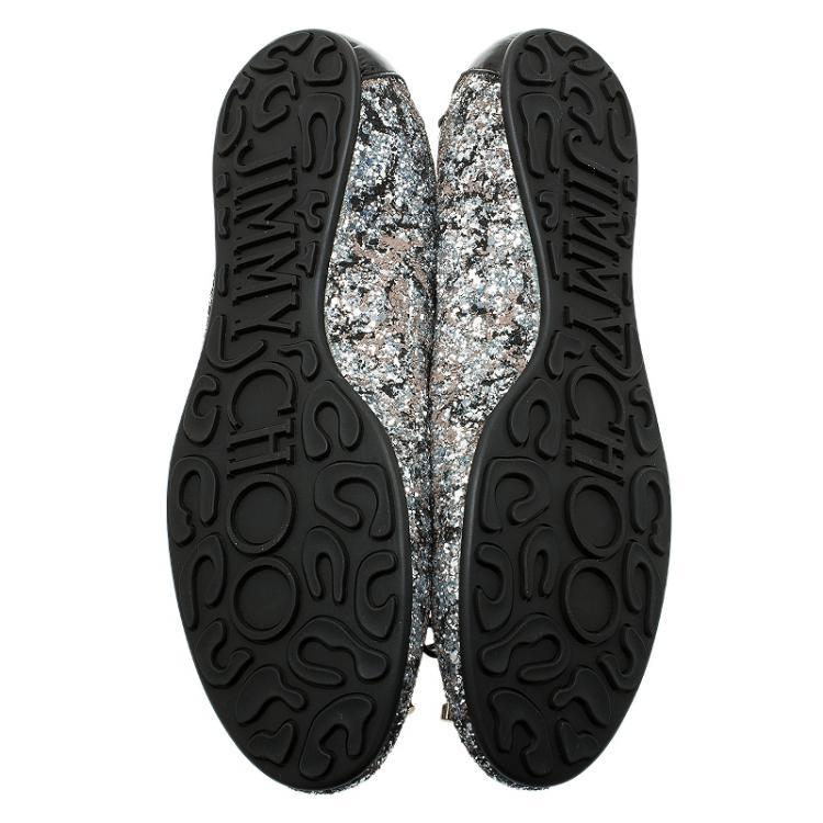 Pre Owned Jimmy Choo Black Glitter Walsh Ballet Flats Size 40.5