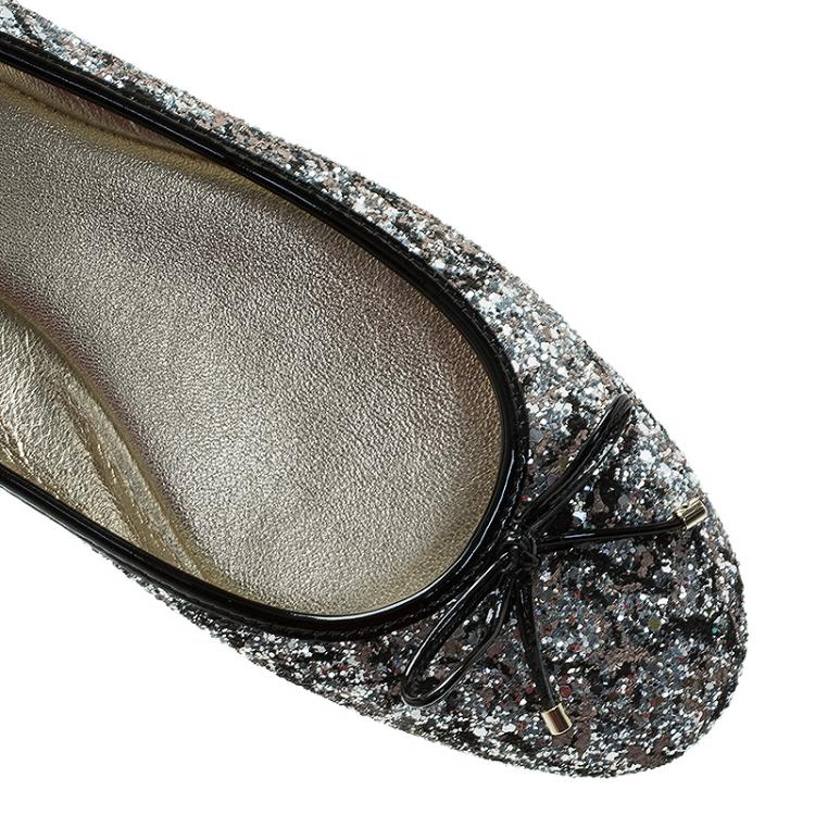 Pre Owned Jimmy Choo Black Glitter Walsh Ballet Flats Size 40.5