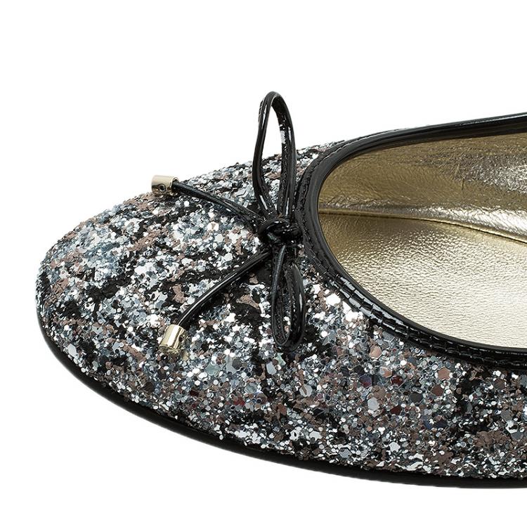 Pre Owned Jimmy Choo Black Glitter Walsh Ballet Flats Size 40.5