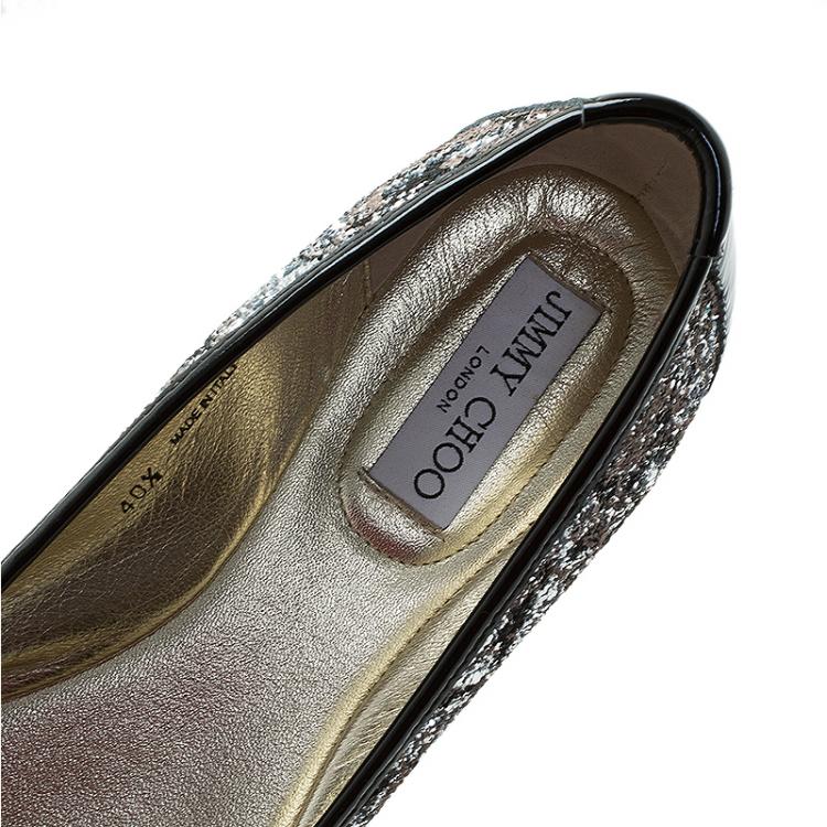 Pre Owned Jimmy Choo Black Glitter Walsh Ballet Flats Size 40.5