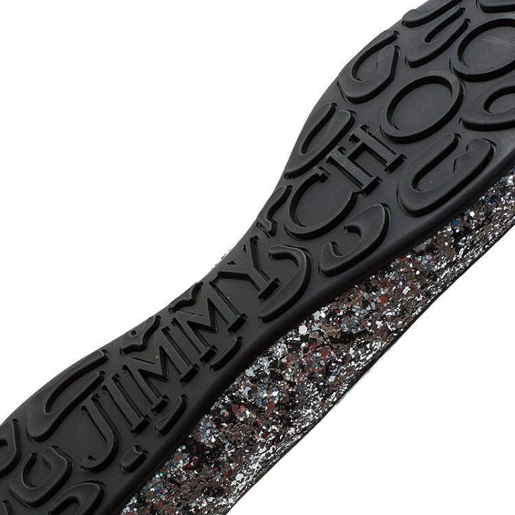 Pre Owned Jimmy Choo Black Glitter Walsh Ballet Flats Size 40.5