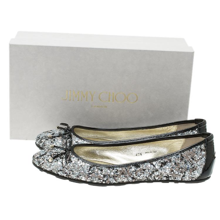 Pre Owned Jimmy Choo Black Glitter Walsh Ballet Flats Size 40.5
