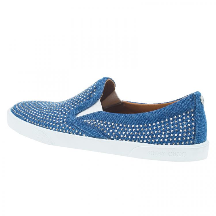 Pre Owned Jimmy Choo Blue Denim Micro Studded Demi Slip-On Sneakers Size 36