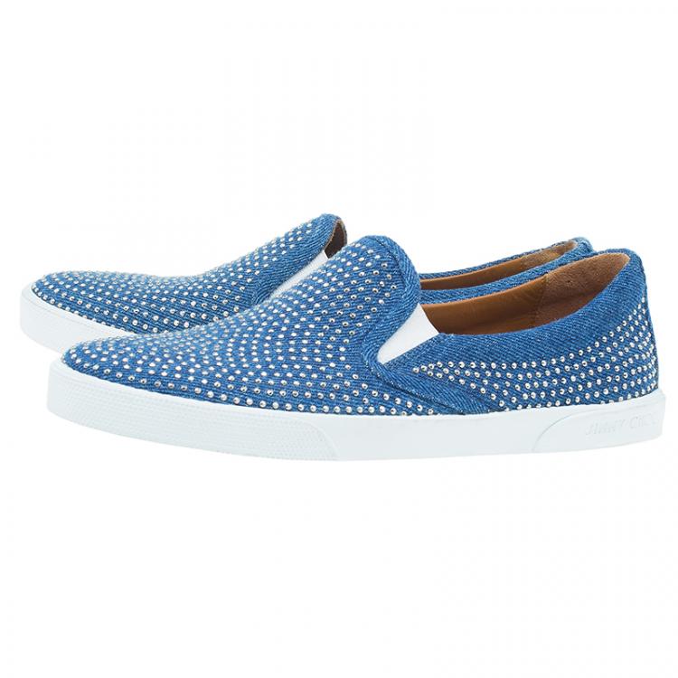 Pre Owned Jimmy Choo Blue Denim Micro Studded Demi Slip-On Sneakers Size 36