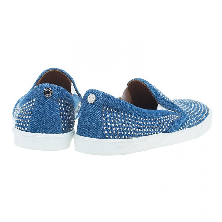 Pre Owned Jimmy Choo Blue Denim Micro Studded Demi Slip-On Sneakers Size 36