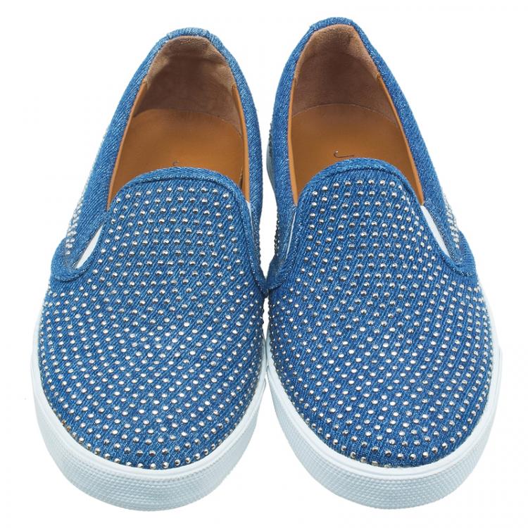Pre Owned Jimmy Choo Blue Denim Micro Studded Demi Slip-On Sneakers Size 36