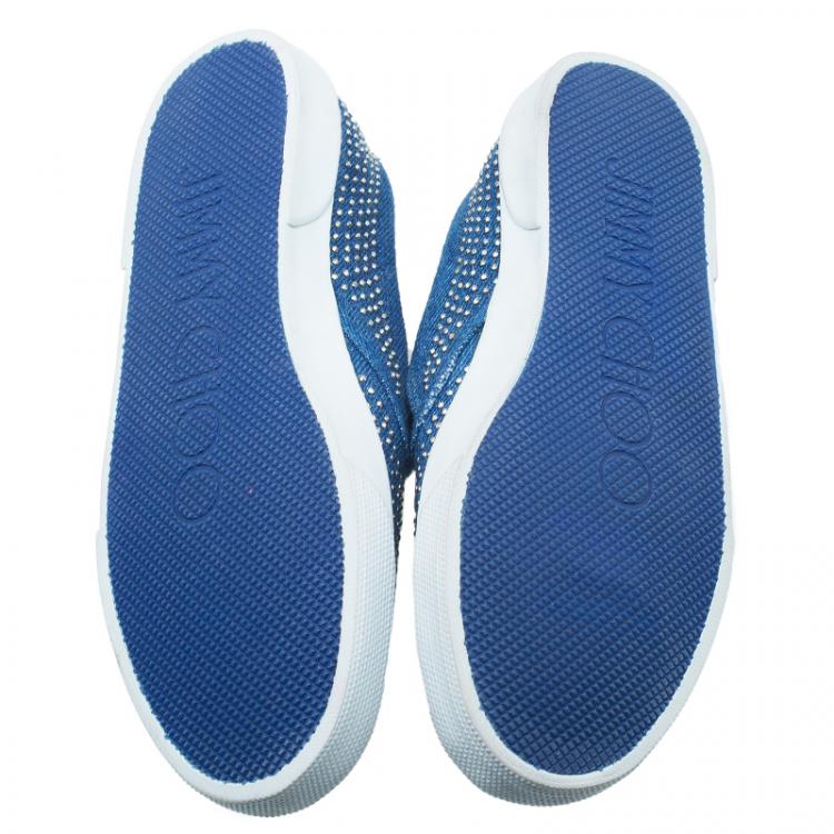 Pre Owned Jimmy Choo Blue Denim Micro Studded Demi Slip-On Sneakers Size 36