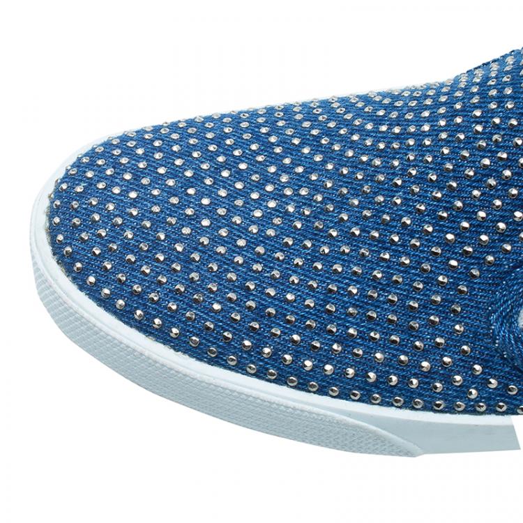Pre Owned Jimmy Choo Blue Denim Micro Studded Demi Slip-On Sneakers Size 36