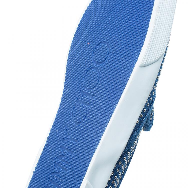Pre Owned Jimmy Choo Blue Denim Micro Studded Demi Slip-On Sneakers Size 36