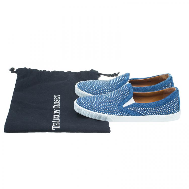 Pre Owned Jimmy Choo Blue Denim Micro Studded Demi Slip-On Sneakers Size 36