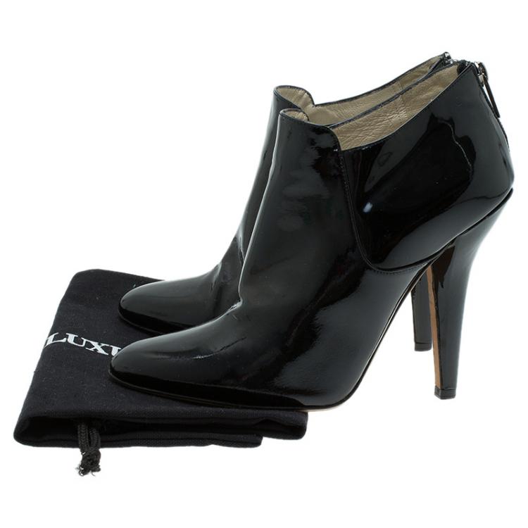 Pre Owned Jimmy Choo Black Patent Ankle Boots Size 38.5