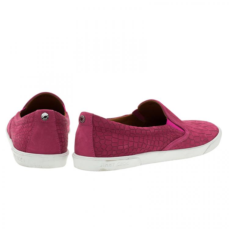 Pre Owned Jimmy Choo Pink Leather 'Demi' Croc Embossed Slip-On Sneakers Size 41