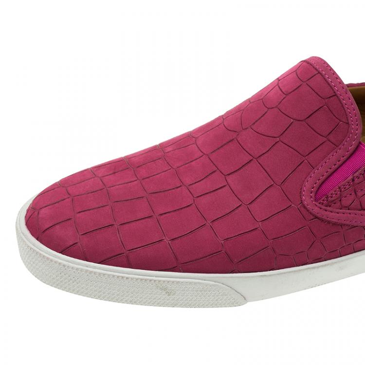Pre Owned Jimmy Choo Pink Leather 'Demi' Croc Embossed Slip-On Sneakers Size 41