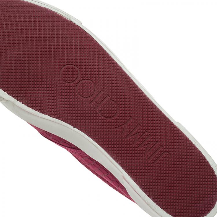 Pre Owned Jimmy Choo Pink Leather 'Demi' Croc Embossed Slip-On Sneakers Size 41