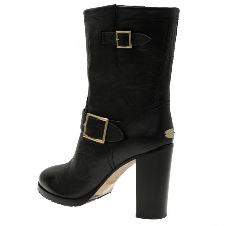 مملوكة مسبقًا Jimmy Choo Black Leather Youth Biker Boots Size 40.5
