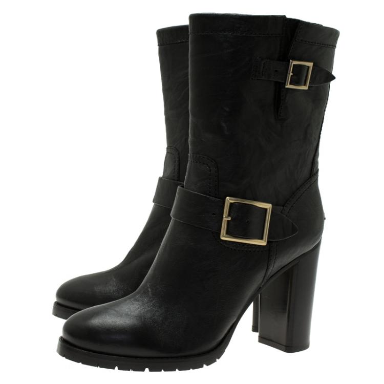 مملوكة مسبقًا Jimmy Choo Black Leather Youth Biker Boots Size 40.5