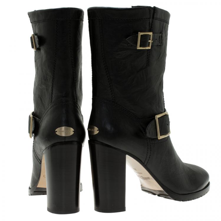مملوكة مسبقًا Jimmy Choo Black Leather Youth Biker Boots Size 40.5