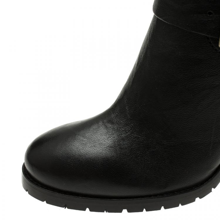 مملوكة مسبقًا Jimmy Choo Black Leather Youth Biker Boots Size 40.5