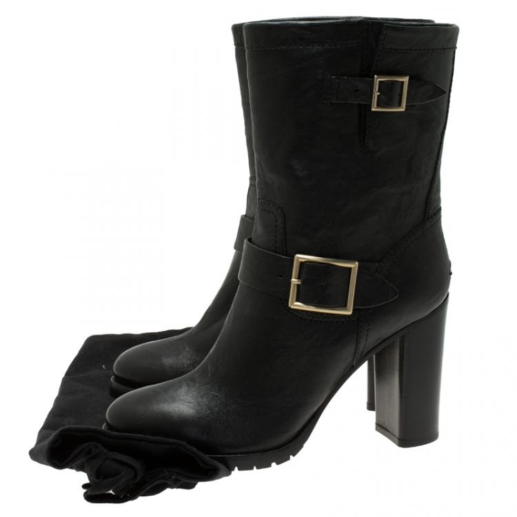 مملوكة مسبقًا Jimmy Choo Black Leather Youth Biker Boots Size 40.5