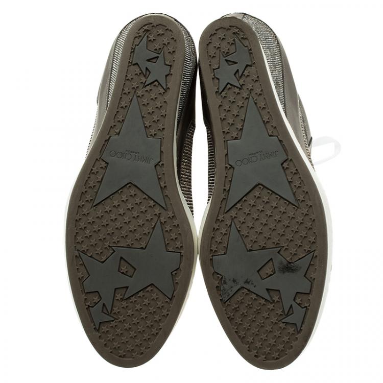 Pre Owned Jimmy Choo Macaroon Lame Glitter and Metallic Leather Preston Panama Wedge Sneakers Size 37.5