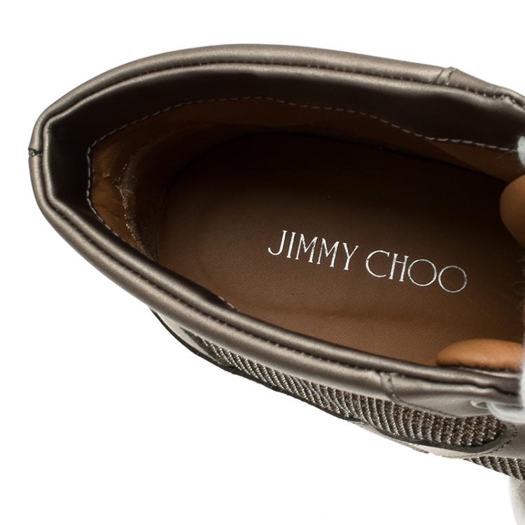 Pre Owned Jimmy Choo Macaroon Lame Glitter and Metallic Leather Preston Panama Wedge Sneakers Size 37.5