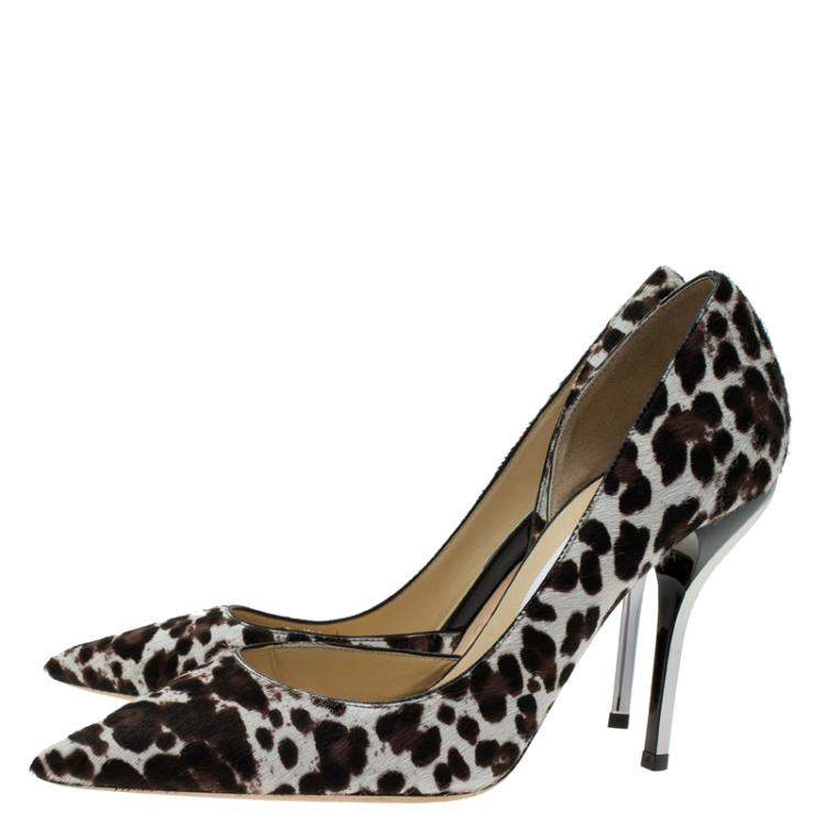 Pre Owned Jimmy Choo Leopard Print Pony Hair Willis D'Orsay Pointed Pumps Size 40