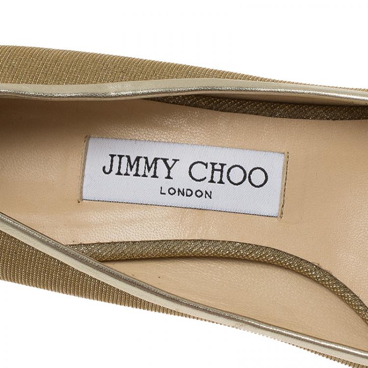 Pre Owned Jimmy Choo Gold Leather and Glitter Fabric River Pumps Size 38 