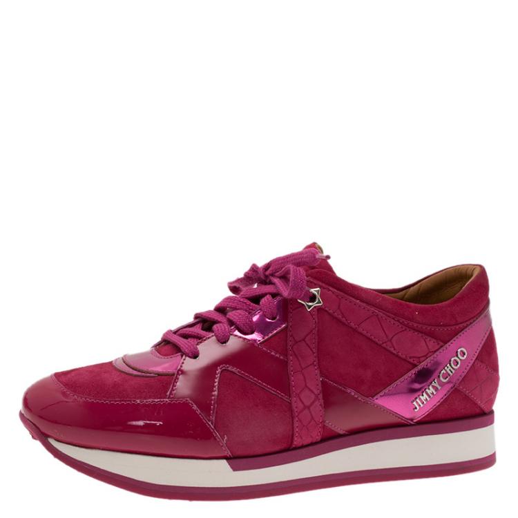 Pre Owned Jimmy Choo Pink Suede and Leather London Sneakers Size 39