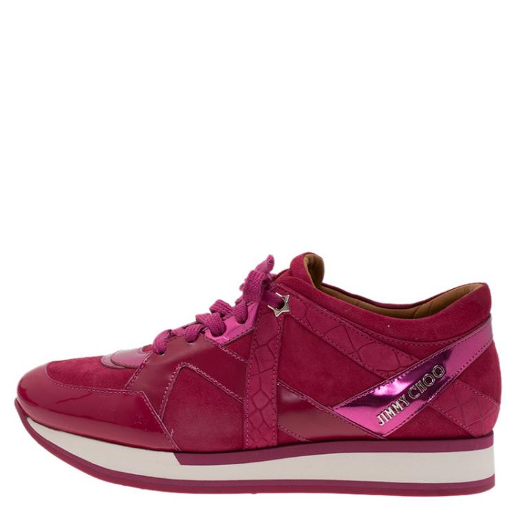 Pre Owned Jimmy Choo Pink Suede and Leather London Sneakers Size 39