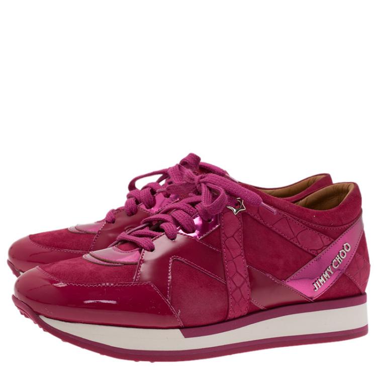 Pre Owned Jimmy Choo Pink Suede and Leather London Sneakers Size 39