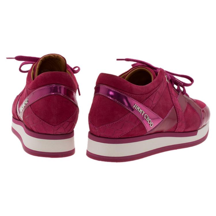 Pre Owned Jimmy Choo Pink Suede and Leather London Sneakers Size 39