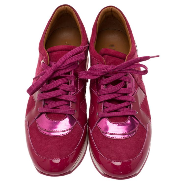 Pre Owned Jimmy Choo Pink Suede and Leather London Sneakers Size 39