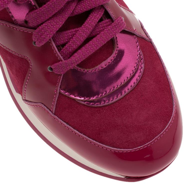 Pre Owned Jimmy Choo Pink Suede and Leather London Sneakers Size 39