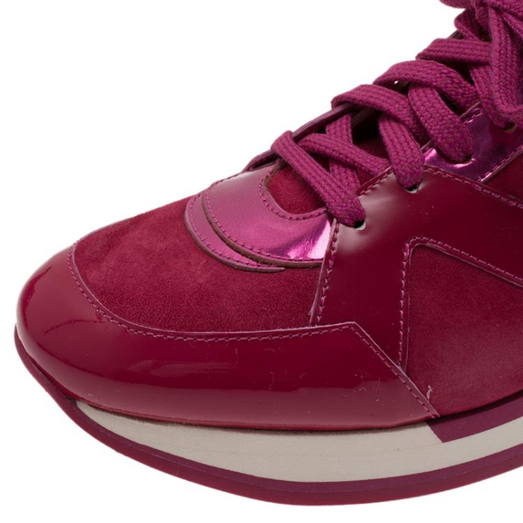 Pre Owned Jimmy Choo Pink Suede and Leather London Sneakers Size 39