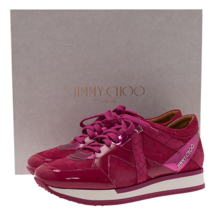Pre Owned Jimmy Choo Pink Suede and Leather London Sneakers Size 39